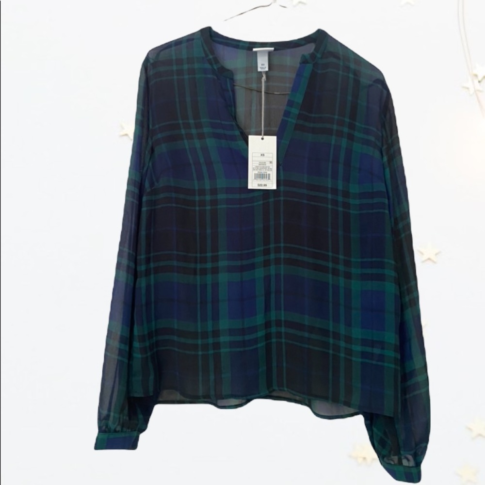 Target green blue plaid blouse